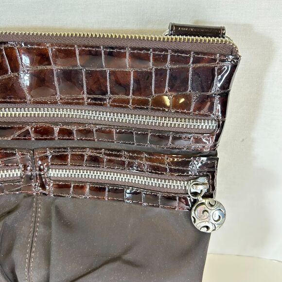 Brighton Go Go Slim Brown Croco Leather Black Nylon Crossbody Bag - Picture 5 of 16